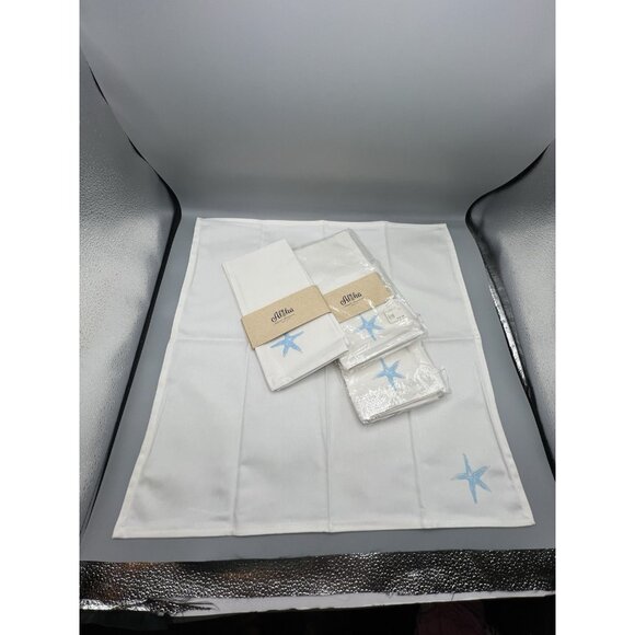6 Hawaiian Island Cloth Dinner Napkins 20" Square Off White Blue Starfish USA - Picture 7 of 8